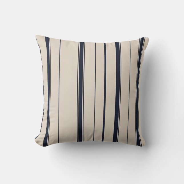 Striped Navy Blue and Cream  Cushion (Front)