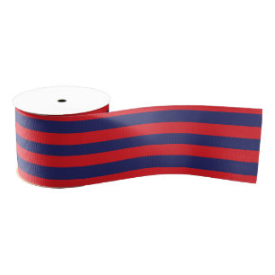Striped Navy Blue & Red Any Size & Length Grosgrain Ribbon