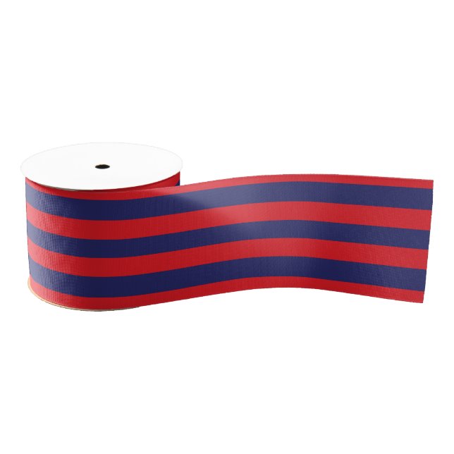 Striped | Navy Blue & Red | Any Size & Length | Grosgrain Ribbon (Spool)