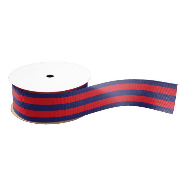 Striped | Navy Blue & Red | Any Size & Length | Grosgrain Ribbon (Spool)