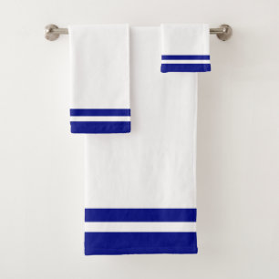 Striped Navy Blue & White Bath Towel Set