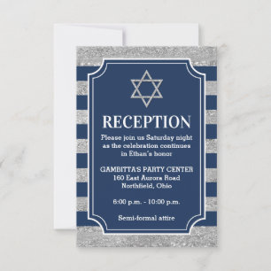 Striped Navy, Grey Bar Mitzvah Party Card