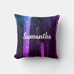 Striped Neon Pink and Purple Abstract Modern Cushion