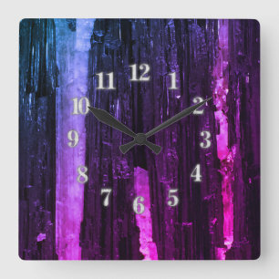 Striped Neon Pink and Purple Abstract Modern Square Wall Clock
