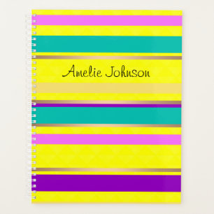 striped, neon, yellow, pink, turquoise planner
