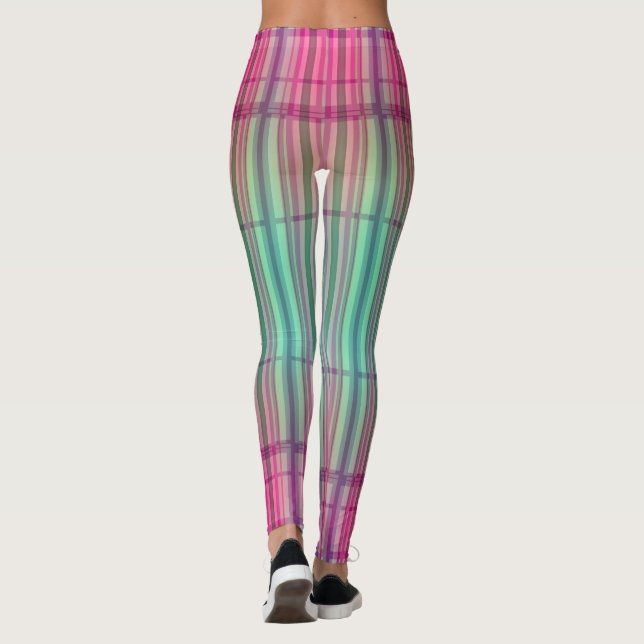 Striped New Tartan Aqua Pink Leggings (Back)