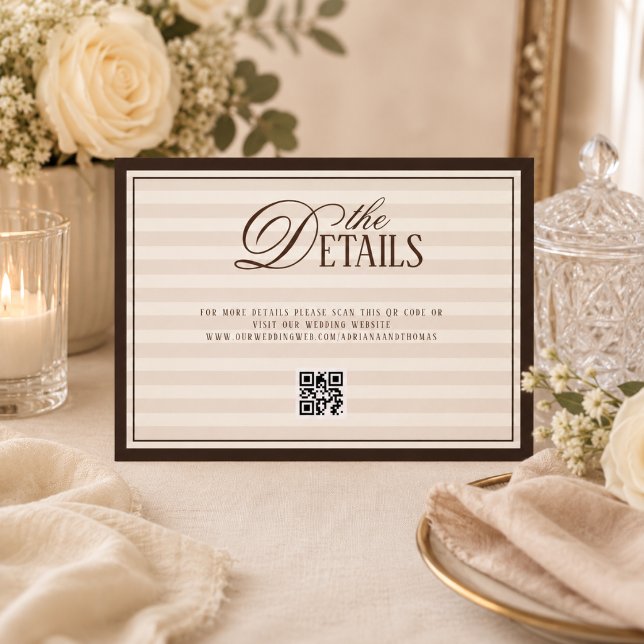 Striped Old Money Wedding QR code Details Enclosure Card (Creator Uploaded)