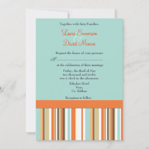 Striped orange and blue Wedding invitation