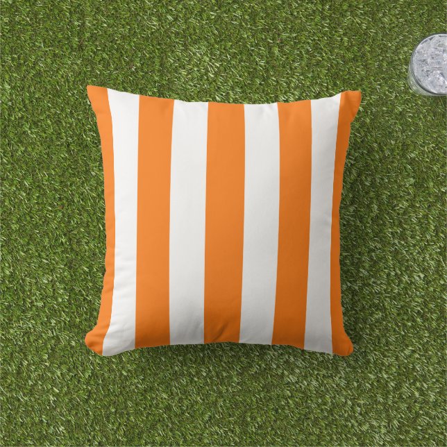 Striped Orange and White Nautical Summer Cushion (Grass)