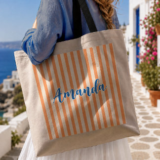 Striped Orange Modern Bridesmaid Bridal Party Tote Bag