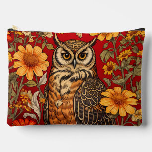 Striped Owl And Zinnia Flowers Accessory Pouch
