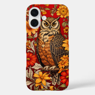 Striped Owl And Zinnia Flowers iPhone 16 Case