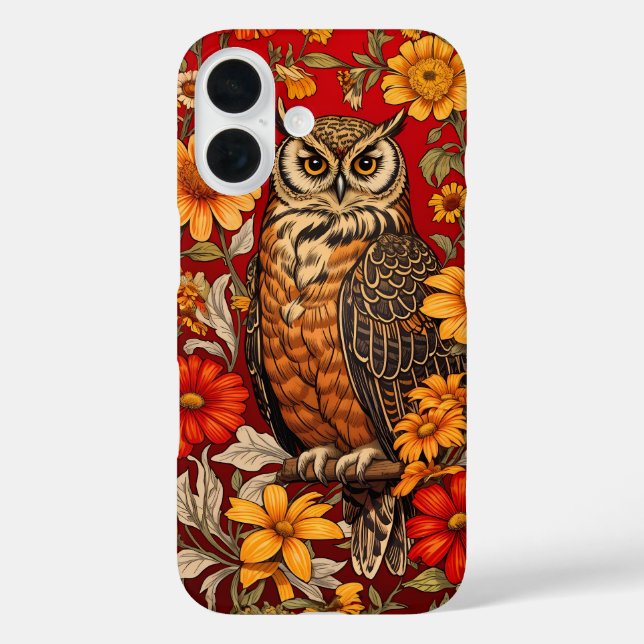 Striped Owl And Zinnia Flowers Case-Mate iPhone Case (Back)