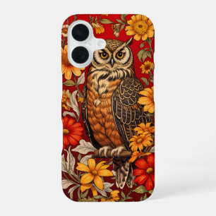 Striped Owl And Zinnia Flowers iPhone 16 Case
