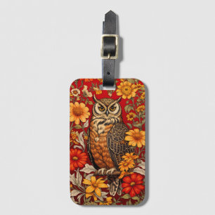 Striped Owl And Zinnia Flowers Luggage Tag