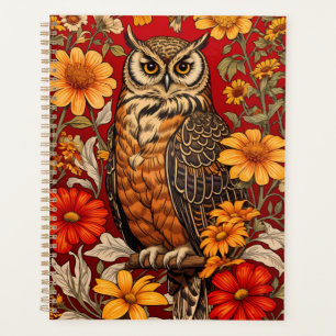 Striped Owl And Zinnia Flowers Planner