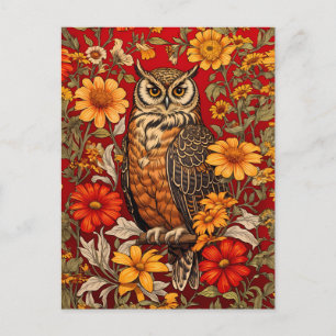 Striped Owl And Zinnia Flowers Postcard