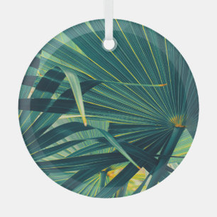 Striped Palm Leaf Toned Texture Glass Tree Decoration