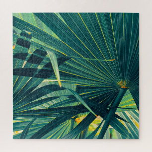 Striped Palm Leaf Toned Texture Jigsaw Puzzle