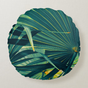 Striped Palm Leaf Toned Texture Round Cushion