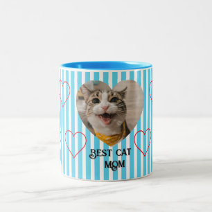 Striped pastel cat mum Two-Tone coffee mug