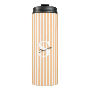 Striped Pastel Monogram Name  Thermal Tumbler