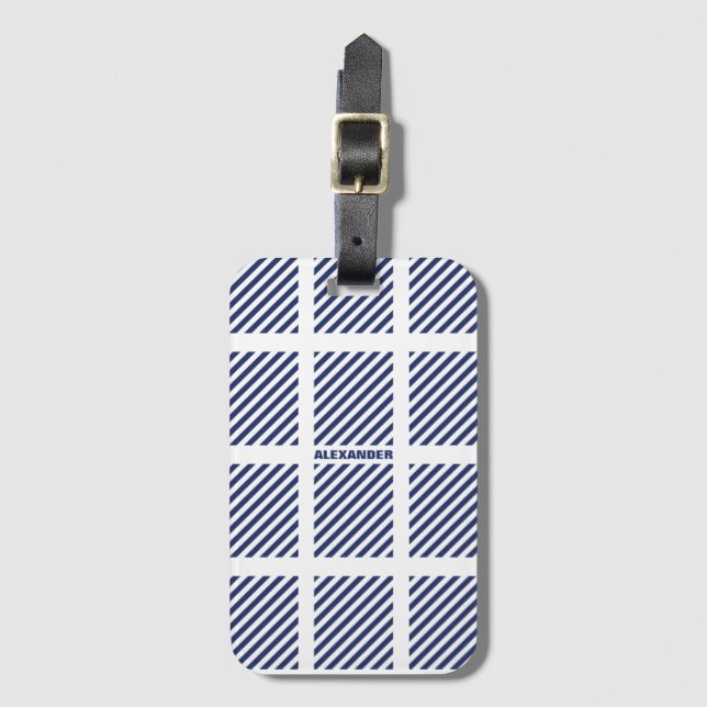 Striped Pattern And Name Luggage Tag (Front Vertical)