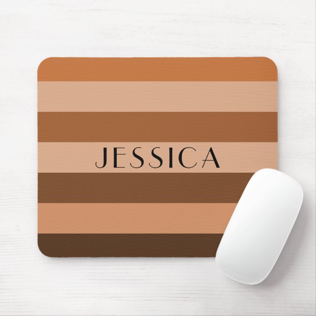Striped Pattern Beige And Brown Name Personalised Mouse Mat (With Mouse)