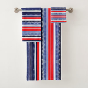 Striped pattern, blue, Red and white Coffee Mug Bath Towel Set