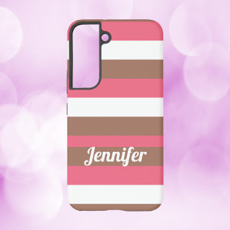 Striped Pattern Brown Pink White Personalise Samsung Galaxy Case