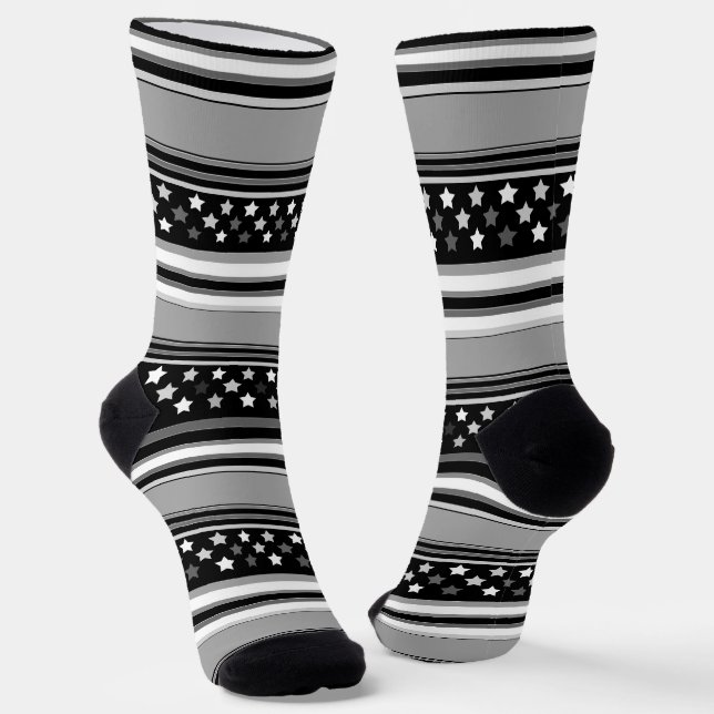 Striped pattern horizontal with stars socks (Angled)