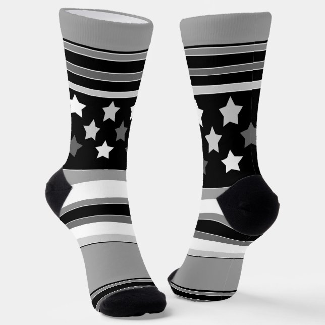 Striped pattern horizontal with stars socks (Angled)