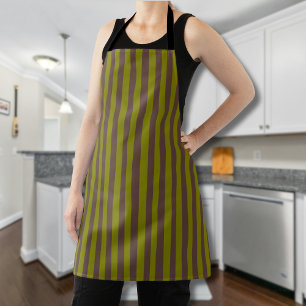 Striped pattern in chocolate brown and olive green apron