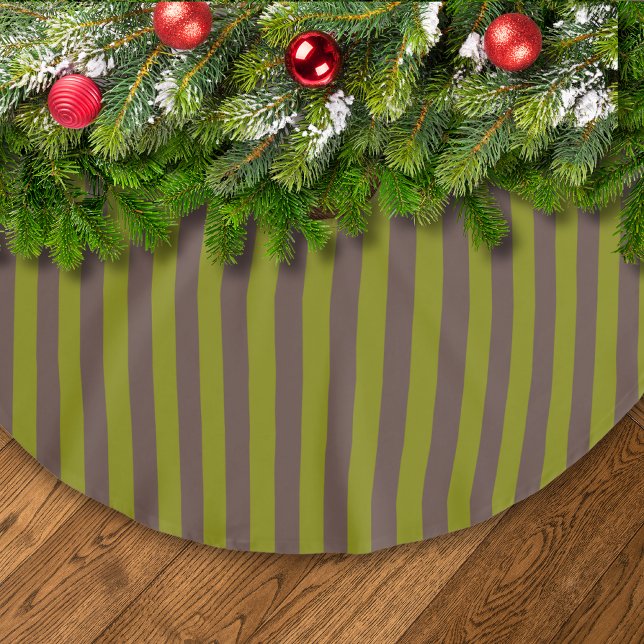 Striped pattern in chocolate brown and olive green brushed polyester tree skirt (Creator Uploaded)