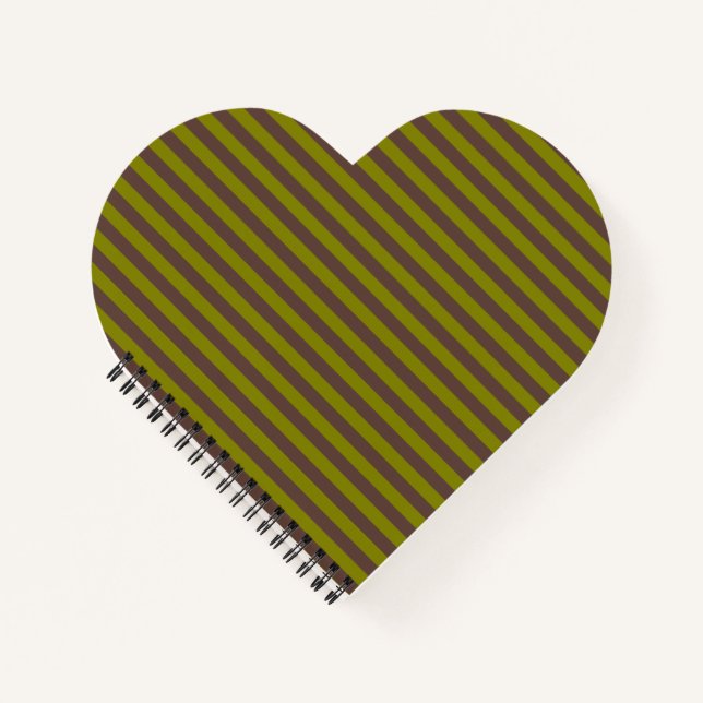 Striped pattern in chocolate brown and olive green notebook (Front)