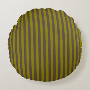 Striped pattern in chocolate brown and olive green round cushion