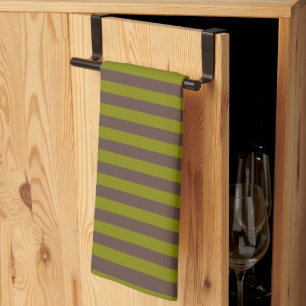 Striped pattern in chocolate brown and olive green tea towel
