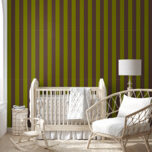 Striped pattern in chocolate brown and olive green wallpaper
