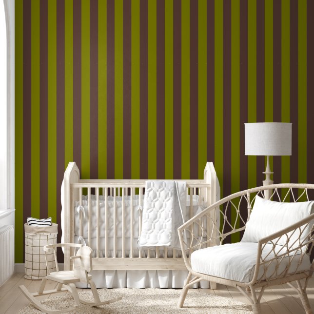Striped pattern in chocolate brown and olive green wallpaper (Kids)