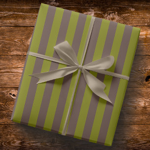 Striped pattern in chocolate brown and olive green wrapping paper