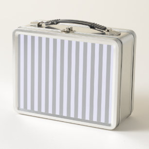 Striped pattern in grey and lavender metal lunch box