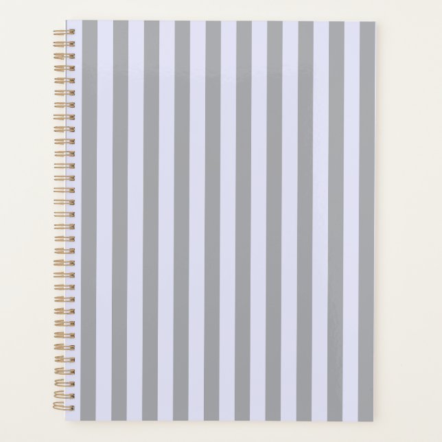 Striped pattern in grey and lavender planner (Front)