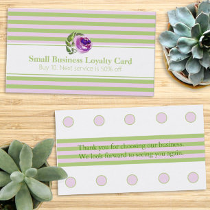 Striped Pattern Loyalty Punch Card Watercolor Rose