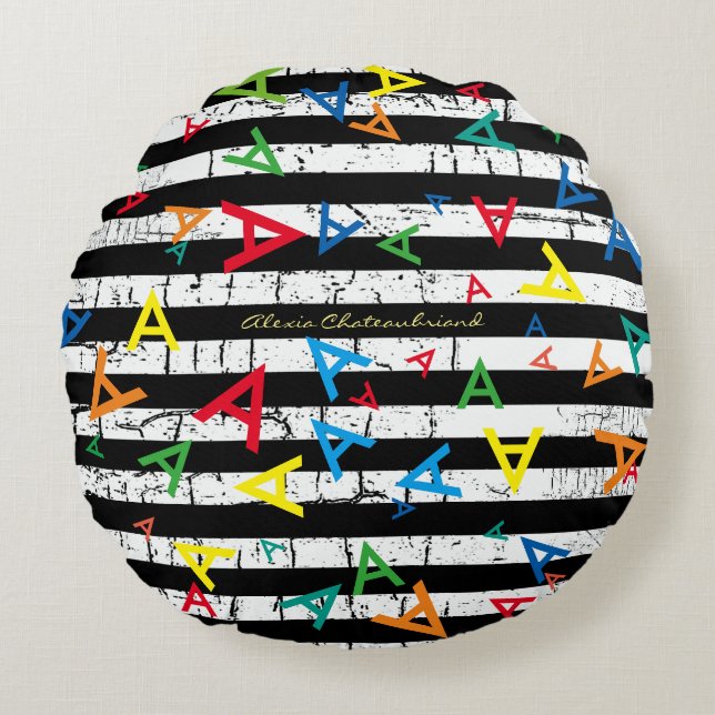 striped pattern of initials - personalised style round cushion (Front)