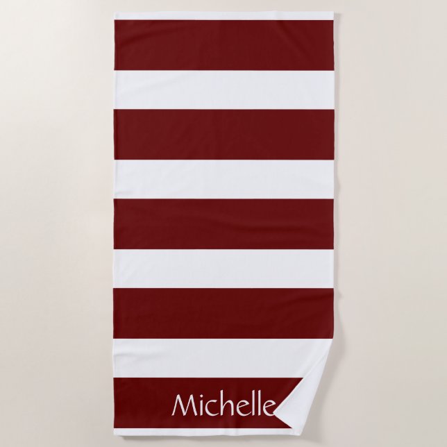 Striped Pattern Red Personalised Beach Towel (Front)