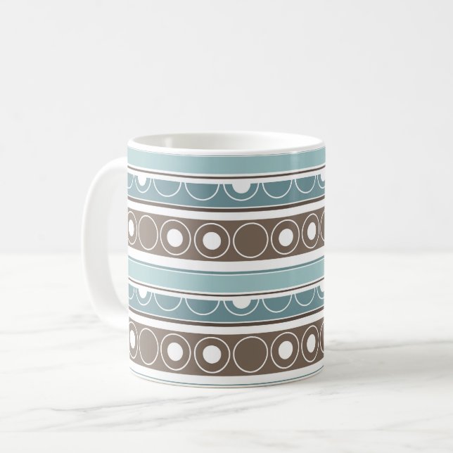 Striped pattern with circles and rings retro style coffee mug (Front Left)