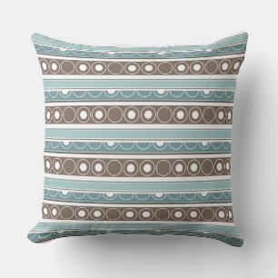Striped pattern with circles and rings retro style cushion