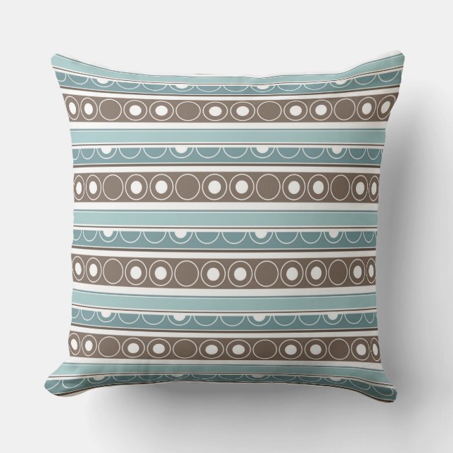 Striped pattern with circles and rings retro style cushion (Front)