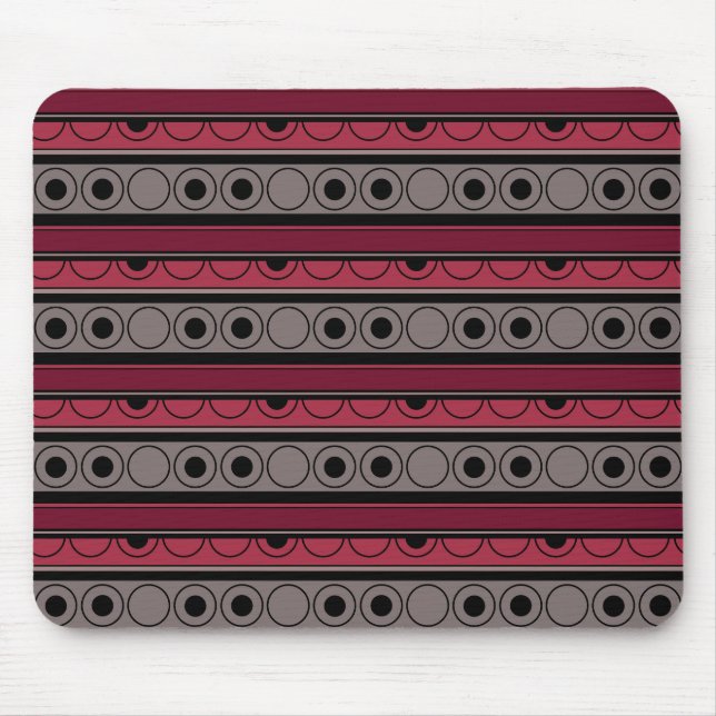 Striped pattern with circles and rings retro style mouse mat (Front)