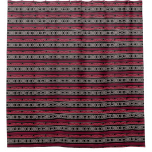 Striped pattern with circles and rings retro style shower curtain